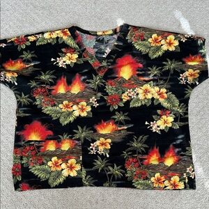 Tropical Volcano Print scrub top